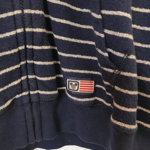 Disney Parks USA L Navy White Striped Mickey Mouse Hoodie Sweatshirt Zip-Up - Picture 5 of 8